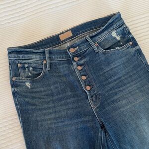 MOTHER High Rise Distressed Blue Jeans